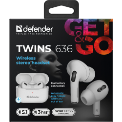 SŁUCHAWKI DEFENDER BLUETOOTH TWINS 636 BIAŁE