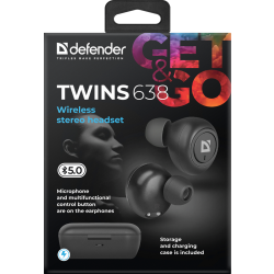 SŁUCHAWKI DEFENDER BLUETOOTH TWINS 638 CZARNE