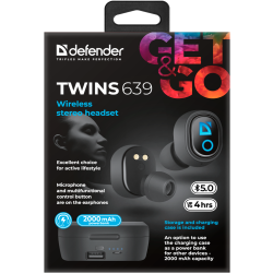 SŁUCHAWKI DEFENDER BLUETOOTH TWINS 639 CZARNE