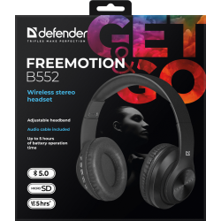 SŁUCHAWKI DEFENDER BLUETOOTH FREEMOTION B552 CZARNE