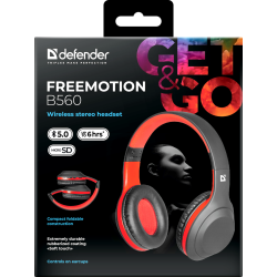 SŁUCHAWKI DEFENDER BLUETOOTH FREEMOTION B560 CZARNO-CZERWONE