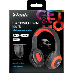 SŁUCHAWKI DEFENDER BLUETOOTH FREEMOTION B575 CZARNO-CZERWONE