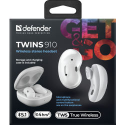 SŁUCHAWKI DEFENDER BLUETOOTH TWINS 910 BIAŁE