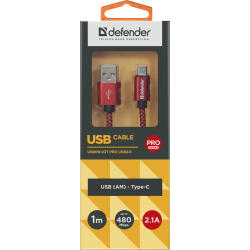 KABEL DEFENDER USB AM-TYPE C 1,0m 2.1A CZERWONY