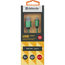 KABEL DEFENDER USB AM-TYPE C 1,0m 2.1A ZIELONY