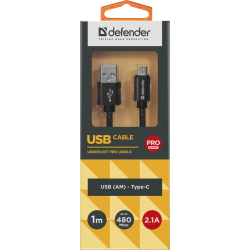 KABEL DEFENDER USB AM-TYPE C 1,0m 2.1A CZARNY